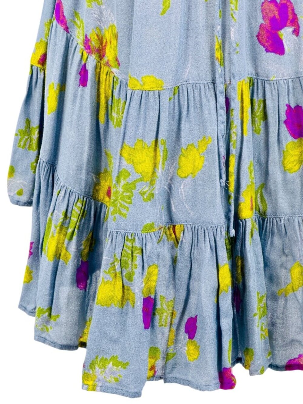 Free People Floral Strappy Lace Up Back Ruffle Hem Mini Dress S| Balletcore Boho - Picture 11 of 16